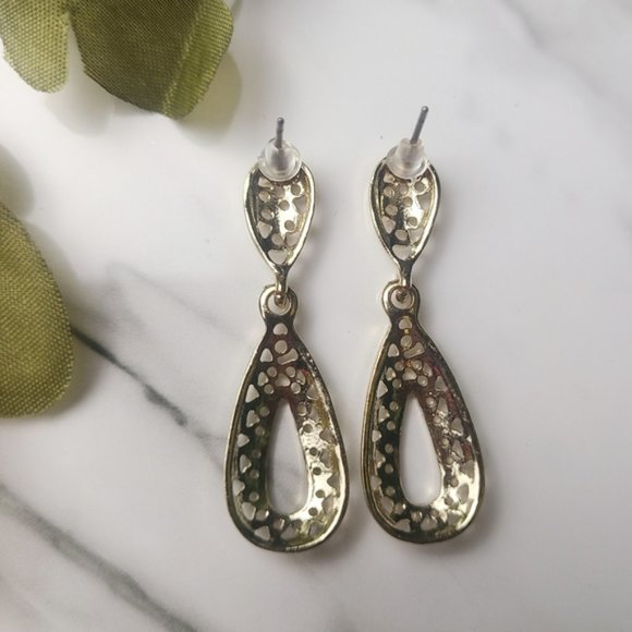 Vintage Worked Metal Double Tier Classic Earrings - Picture 4 of 5